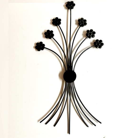 Handmade Vintage Y2K Signed Black Floral Iron Sculpture.
